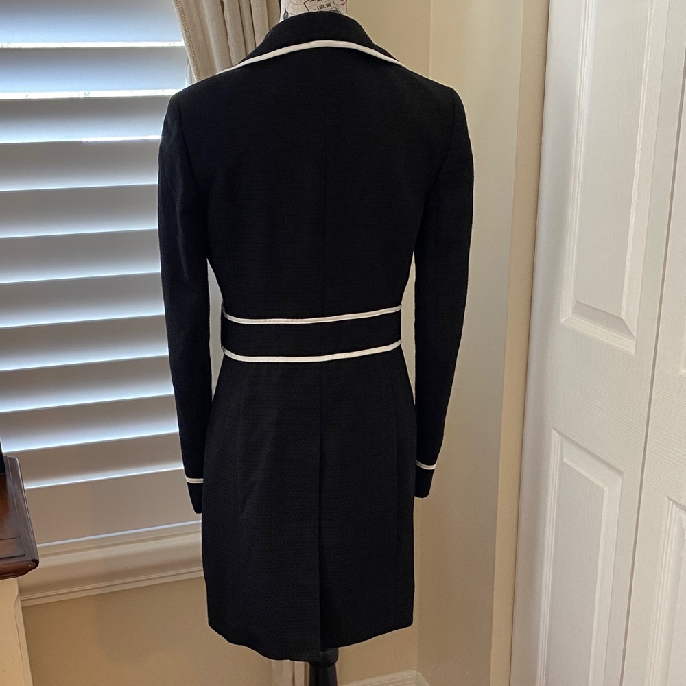 Ann Taylor LOFT Black Coat w White Piping – Tailored Vintage Style Jacket Size 6 - Picture 5 of 12
